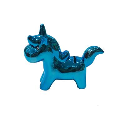 Imagem de Cofrinho Unicornio Ceramica Decorativo Cromado Cor Azulado