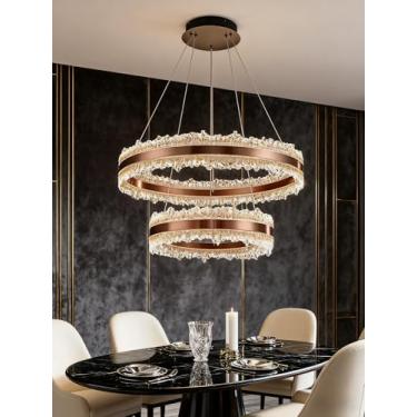 Imagem de Daksan Lustre Pendente LED Moderno 3 Cores (3000K-4000K-6000K) - Ajuste Remoto de Cor e Brilho - Design Duplo Círculo Ajustável 40+60cm - 115W - Para Sala de Jantar, Cozinha e Quarto - Dourado