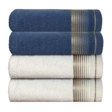 Imagem de KIT 4 Toalhas de Banho 75x150cm 100% Algodão Absorvente e Macia Hotel Academia Enxoval Adulto Premium (2-AZUL+2-BRANCA)