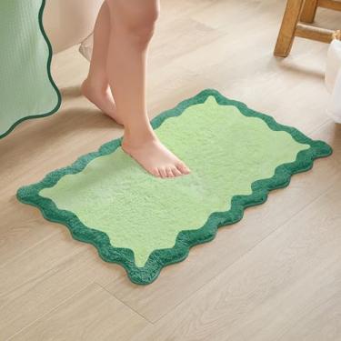 Imagem de MONDAY MOOSE Tapete de banho com design ondulado ondulado ondulado de microfibra absorvente antiderrapante para chão, chuveiro ou cozinha (41 x 61 cm, verde-petróleo)