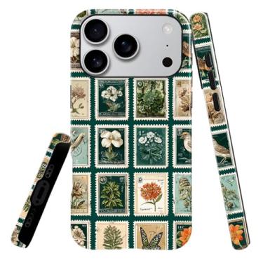 Imagem de heindiy Compatível com iPhone 17 Pro, capa brilhante, proteção total, à prova de choque, anti-arranhões, capa de TPU, capas para homem, mulher, colagem, selos postais vintage