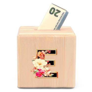 Imagem de BJDAMAI Cofrinho de madeira, cofrinho, cofre, moedas, Natal, Dia dos Namorados, Dia das Mães, Páscoa, Halloween, família, fim de semana, presentes de devolução (letra E)