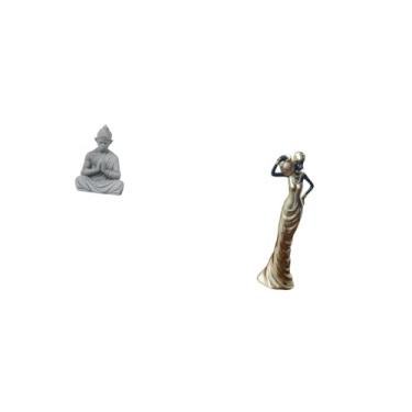 Imagem de Fenteer Escultura de Buda Macaco Sol Wukong Estátua de Senhora Tribal Africana Estatueta Colecionável Ornamento Vintage para Hotel Pátio Mesa Armário Quarto P