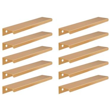 Imagem de Geesatis Puxadores modernos de borda dourada, puxadores de aba de dedo de liga de alumínio de 15 cm, puxadores ocultos para uma aparência perfeita em armários de cozinha, cômodos e muito mais