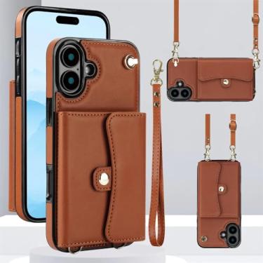 Imagem de Capa de celular com cordão transversal e porta-cartões para iPhone 16, 15, 13, 12, 11 Pro, XS Max, 14 Plus, 12 Mini, 8, 7 X XR, marrom, para iPhone 7plus, 8plus