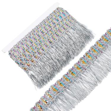 Imagem de GORGECRAFT Acabamento de franja prateada de 15 metros com franja de 63 mm fita de franja metálica de poliéster acabamento de bordas de renda para costura faça você mesmo artesanato vestido cortina