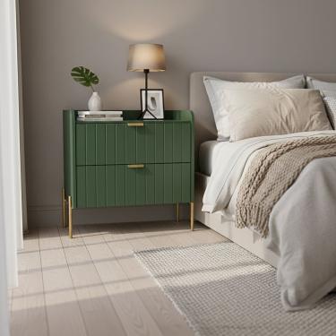 Imagem de Mesa de Cabeceira Venus 60cm 100% MDF Verde Base Metálica