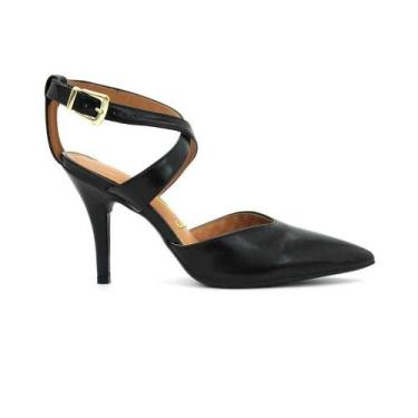 Imagem de Sapato Feminino Vizzano Scarpin Salto Fino Tiras Cruzadas, Preto, 37