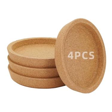 Imagem de 4 peças de porta-copos de cortiça para bebidas absorventes, extragrosso com borda ascendente, reutilizável, copo absorvente, empilhável com borda resistente ao calor, reutilizável, conjunto extra (4)