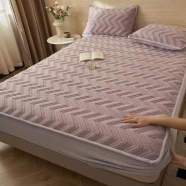 Imagem de Capa de colchão de veludo de leite de luxo para todas as estações, lençol com elástico extra macio, cores sólidas, protetor antiderrapante à prova de poeira, com bordas elásticas, roxo (180 x 200 cm)