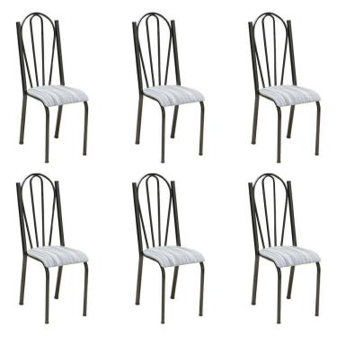 Imagem de Kit 6 Cadeiras De Cozinha Alasca Estampado Linho Pés De Ferro Cromo Preto - Pallazio