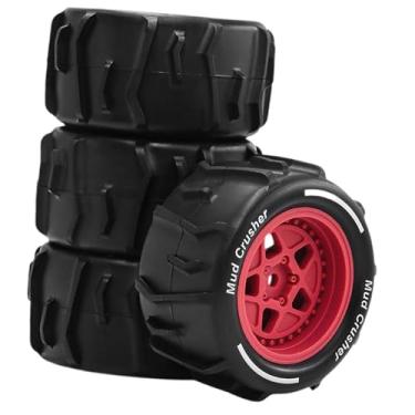 Imagem de KiBcsLic Conjunto de 4 rodas e pneus RC para modelos DIY, instalação fácil e profissional, acessório sobressalente para Granite Grom na escala para 1:18, Vermelho