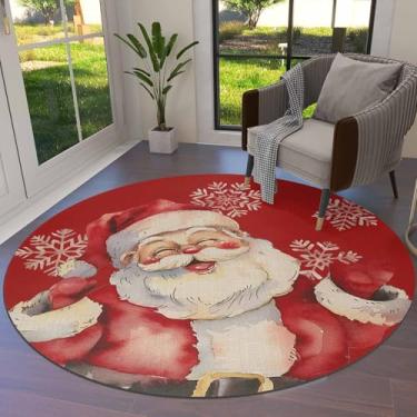 Imagem de Tapete redondo de Natal de 1,8 m, tapete de Papai Noel, lavável, tapete para área interna, à prova de manchas, para sala de estar, jantar, cozinha, quarto, tapete vermelho de floco de neve, decoração