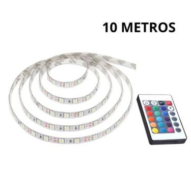Imagem de Fita LED RGB 10 Metros Colorida C/ Controle Branco Decoração - Dexin
