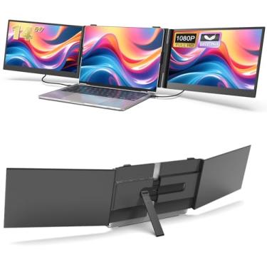 Imagem de Extensor de tela triplo para laptop de 14 polegadas, monitor duplo portátil ultrafino IPS 1080p FHD para laptop, extensor de monitor USB C HDMI Plug-Play para tela tripla para MacOS/Windows, serve