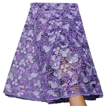 Imagem de Bestway Renda Lilás Lantejoulas Bordado Moda Tecido de Renda Africana 5 metros Festa de Casamento Nigeriana Material de Costura Asoebi