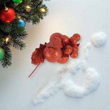 Imagem de 1 peça de mudas artificiais de Natal com glitter vermelho PVC 16 cm x 14 cm