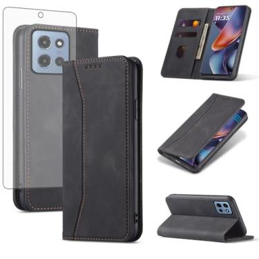 Imagem de Asuwish Capa carteira flip para celular Motorola Moto G 5G 2025 com protetor de tela de vidro temperado, fecho magnético, capa fólio, compartimento para cartão de crédito, suporte, acessórios para
