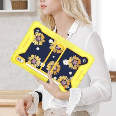 Imagem de Capa para Samsung Galaxy Tab S8/ Tab S7 11 polegadas (modelo SM-X700/X706/T870/T875/T878) com suporte embutido, capa protetora de silicone macio de policarbonato resistente, amarelo/girassol