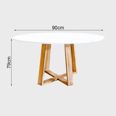Imagem de Mesa Redonda Jantar 90Cm Livia Branca Base Madeira Maciça - Branco