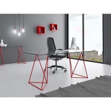 Imagem de Escrivaninha De Vidro Bela Vista Cavalete Base Ferro Vermelho - Preto