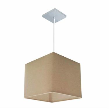 Imagem de Lustre Pendente Quadrado Md-4058 Cúpula Em Tecido 21/25x25cm Algodão Crú - Bivolt