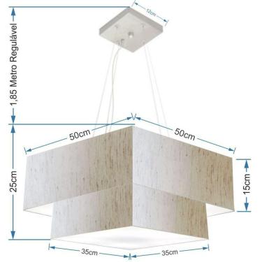 Imagem de Lustre Pendente Duplo Quadrado Vivare Md-4066 Cúpula Em Tecido 50x35cm Linho Bege - Bivolt