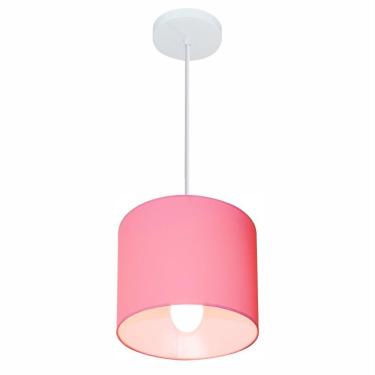 Imagem de Lustre Pendente Cilíndrico Md-4046 Cúpula Em Tecido 18x18cm Rosa Bebê - Bivolt
