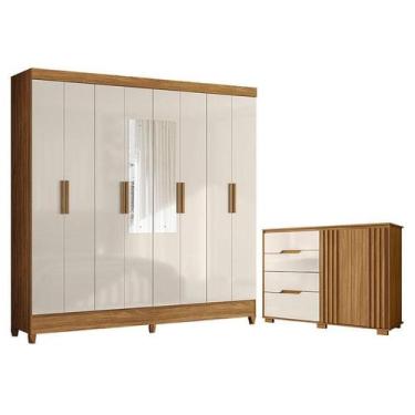 Imagem de Guarda Roupa Casal Marajó com Espelho e Cômoda Texas Freijó Off White 