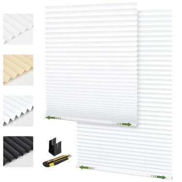 Imagem de MiLin Persianas de janela plissadas sem fio, sem ferramenta, sem perfuração, persianas para janelas internas, tamanho livre, colar, persianas, tecidos não tecidos para escritório em casa (branco