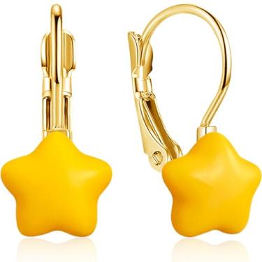 Imagem de unixmoment Brinco feminino com pingente de estrela fosca dourada de resina geométrica chique feito à mão, Small, Resina, Sem pedra preciosa