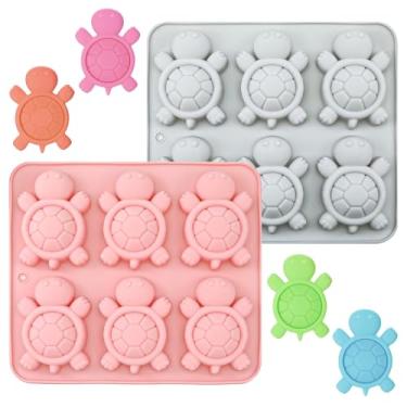 Imagem de 2 moldes de silicone de tartaruga para chocolate, 6 cavidades, tartarugas marinhas, moldes de doces de chocolate, kit de fabricação de moldes de silicone para bolo, sabonete, gomas, tartaruga, cubos