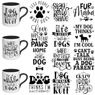 Imagem de Elewins 12 peças Dog Mom UV DTF envoltório de copo UV DTF adequado para canecas, óculos, cadernos, computadores, mesas e cadeiras, etc. Papel de transferência UV DTF de alta viscosidade (cachorro mãe