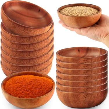 Imagem de Medanera 16 tigelas de madeira de acácia pequenas redondas 14,72 x 1,5 polegadas tigela de salada empilhável decorativa para cozinha, molho de macarrão, sopa de arroz, sobremesa, pipoca, creme