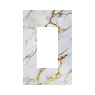 Imagem de BHGAHD Capas decorativas para tomadas modernas, cinzentas, douradas, textura de mármore, 1 interruptor de luz de balancim, placa frontal para decoração de banheiro e cozinha