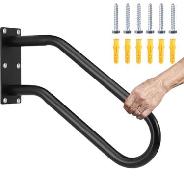 Imagem de Trilhos de mão seguros para degraus externos e trilhos de mão para escadas internas, corrimão de segurança preto em forma de U, corrimão antiderrapante para escadas para banheiro, varanda e 1-3