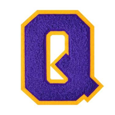 Imagem de 1 Patch de letra de chenille roxo de 11,4 cm – Adesivos do alfabeto para roupas, jaquetas, mochilas, chapéus para decoração personalizada, nome personalizado e artesanato. (Q)