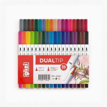 Imagem de Glizi Canetas Dual Tip Brush para Lettering e Desenho, 36 Cores, Ponta Fina 0,4mm e Ponta Brush 1-2mm