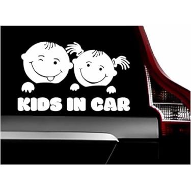Imagem de Decalque de segurança Kids in Car, adesivo de vinil branco para janela de carro, 18 x 11 cm