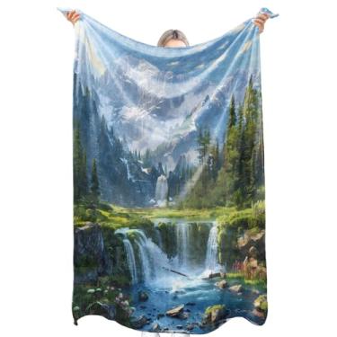 Imagem de zbezbe Manta de flanela majestosa montanha cachoeira floresta pacífica natureza alpina rio neve cobertor leve macio para festa, cadeira, cama, sofá, acampamento, viagem, decoração de casa, presentes