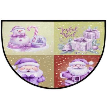 Imagem de Tapete de porta meio redondo, roxo, Papai Noel, Natal, antiderrapante, absorvente, semicírculo, tapetes laváveis, meia lua, tapetes para ambientes internos, pátio, cozinha, banheiro, entrada, lareira