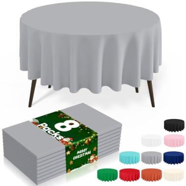 Imagem de misaya 8 pacotes de toalhas de mesa descartáveis de plástico, toalha de mesa redonda impermeável de 213 cm, à prova de vazamento e capas de mesa decorativas resistentes para piquenique, festa e