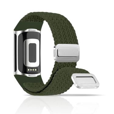 Imagem de Chinber Pulseira trançada compatível com Fitbit Charge 6 para mulheres/Fitbit Charge 5, pulseira esportiva esportiva de tecido de nylon elástico para Fitbit Charge 6/Charge 5 para mulheres e homens