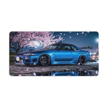 Imagem de HouLaiZhe Tapetes de mesa de carro JDM Midnight JDM R32 Cherry Blossoms Falling Gaming Mouse pads de mesa grandes mousepads para teclado de mesa tapete de computador 30 x 60 cm