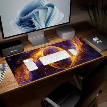 Imagem de Tapete de mesa colorido de couro, mouse pad de arte colorida grande teclado de computador mousepad para jogos à prova d'água protetor e capa de mesa, tapete de mouse decorativo de couro PU para laptop