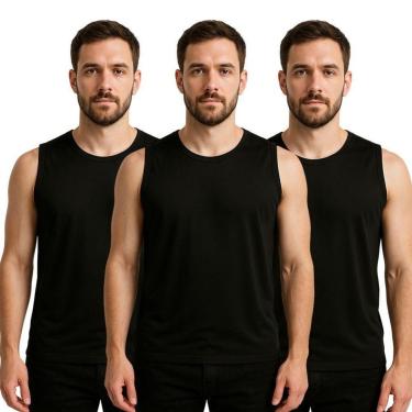 Imagem de Kit 3 Camisetas Regata Masculina Lisa Dry Academia Fit-Masculino