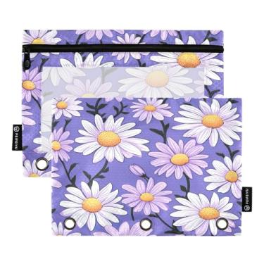 Imagem de Wassud Pacote com 2 pastas de fichário de margarida azul roxa com 3 furos, pasta organizadora de arquivos para casa, escritório