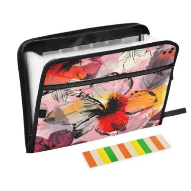 Imagem de CEBUGI Pasta expansível de 13 bolsos, impermeável, sanfonada, organizador de arquivos com etiquetas tamanho A4, organizador de documentos de papel para escola, material de escritório, flor