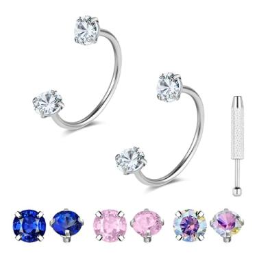 Imagem de G23 Anéis de nariz de titânio ferradura ouro prata 20 g anel de nariz de sapato de cavalo argolas de aço cirúrgico meia cartilagem tragus brinco argola rosca interna dupla zircônia cúbica nariz septo