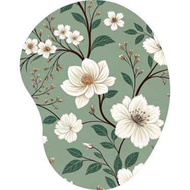 Imagem de Mouse Pad Ergonômico Gota Ramos Florais Branco Verde